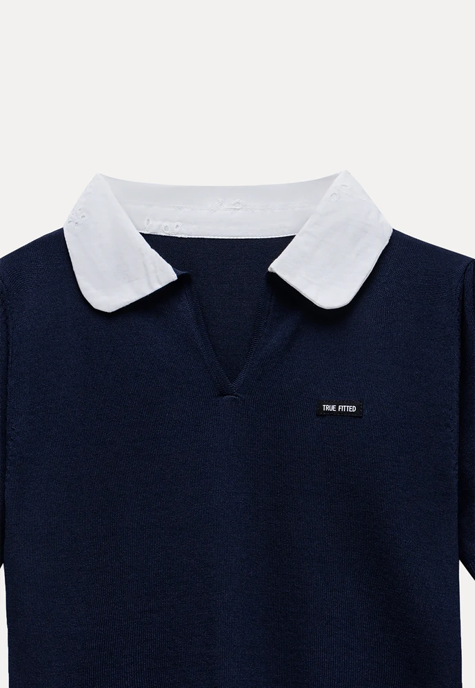 Women Contrast Collar Knit Polo Top