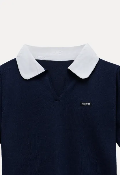 Women Contrast Collar Knit Polo Top