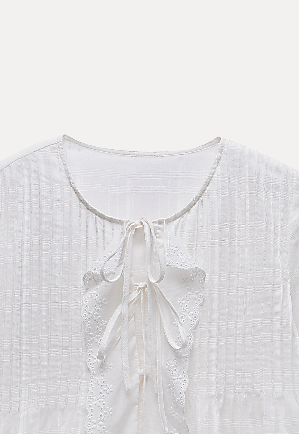 Women's Sheer Lace Tie Front Long Sleeve Blouse