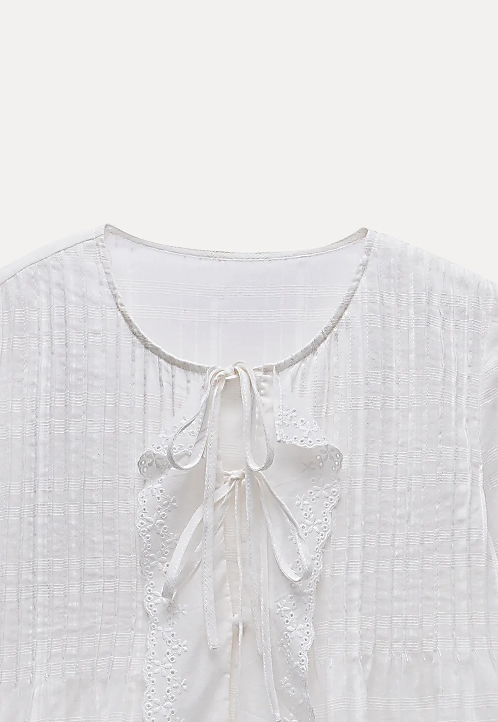 Women's Sheer Lace Tie Front Long Sleeve Blouse