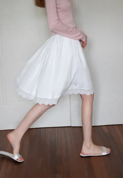 Women's High Waist A-Line Lace Hem Midi Skirt