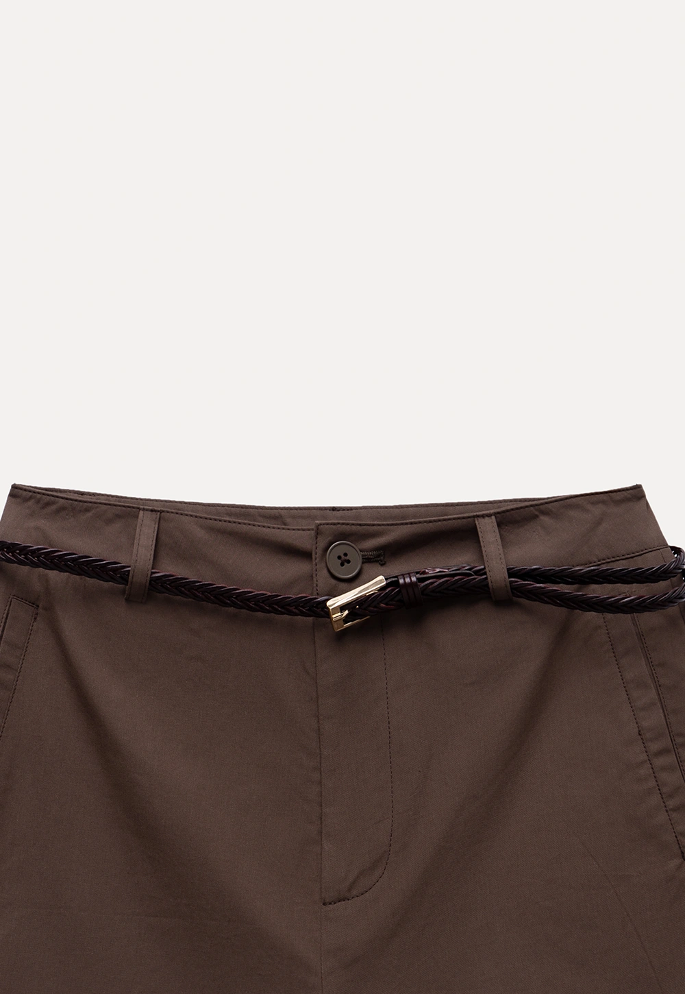 Women High Waist Belted Cuffed Chino Shorts with Pocke