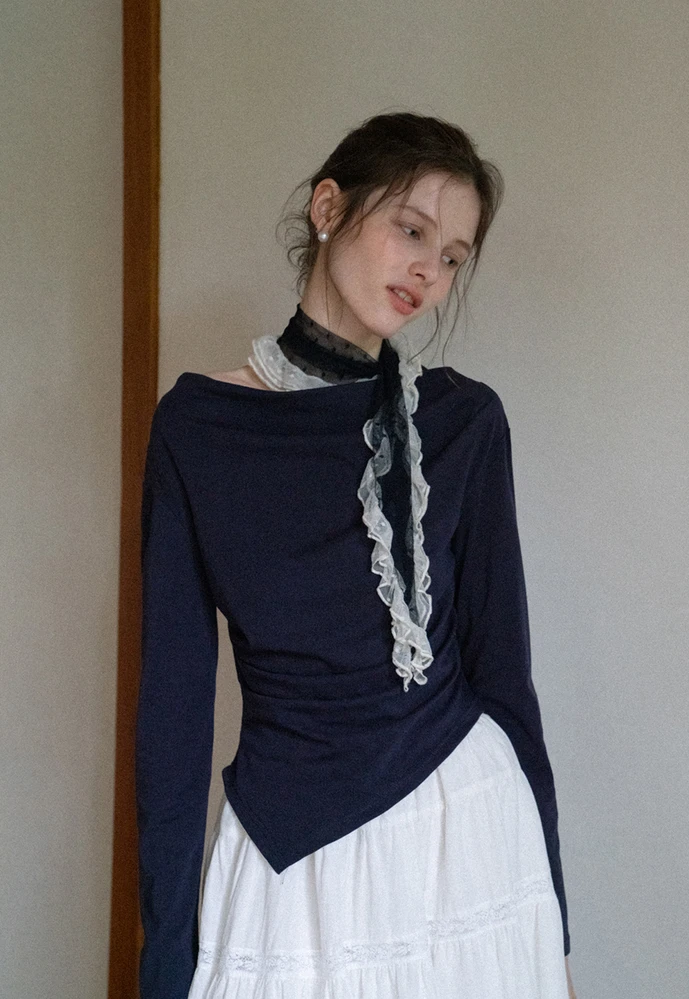 Women Cowl Neck Ruffle Scarf Top