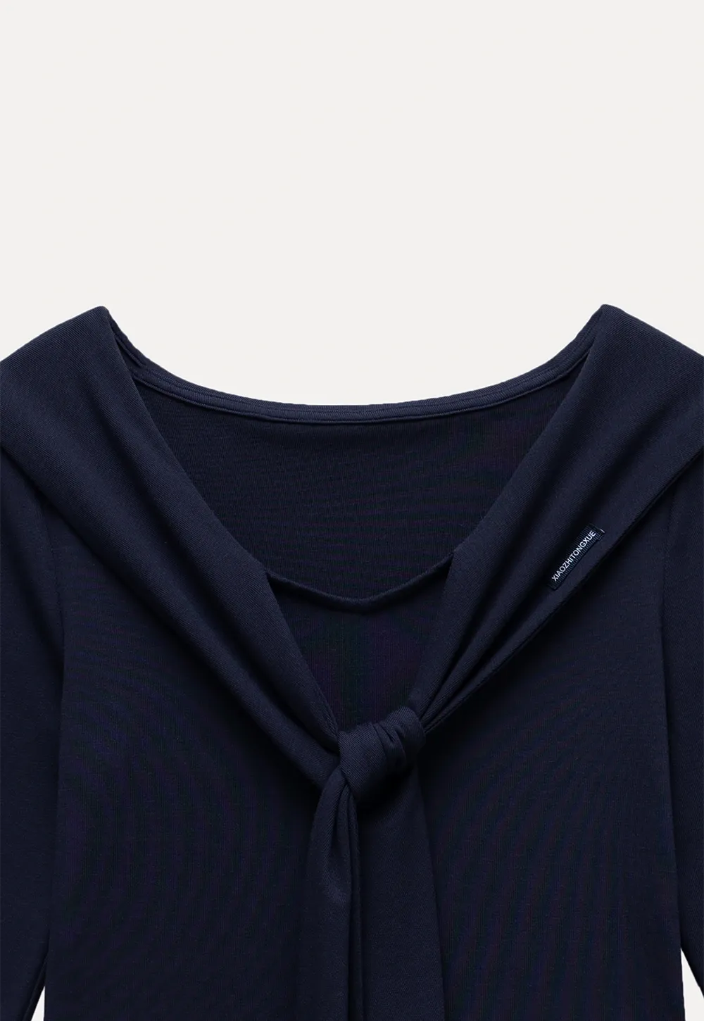 Off-shoulder Tie-detail Long Sleeve Knit Top