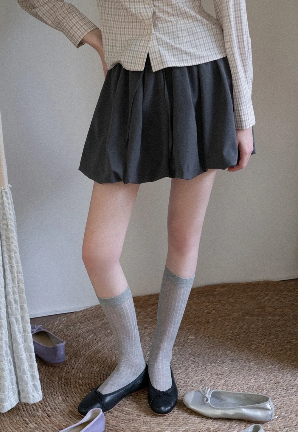 Drawstring Bubble Mini Skirt