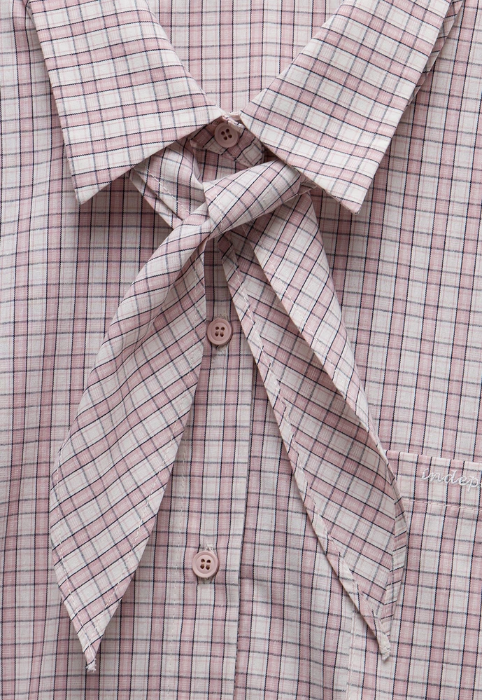 Women Plaid Tie‑Neck Shirt