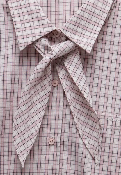 Women Plaid Tie‑Neck Shirt