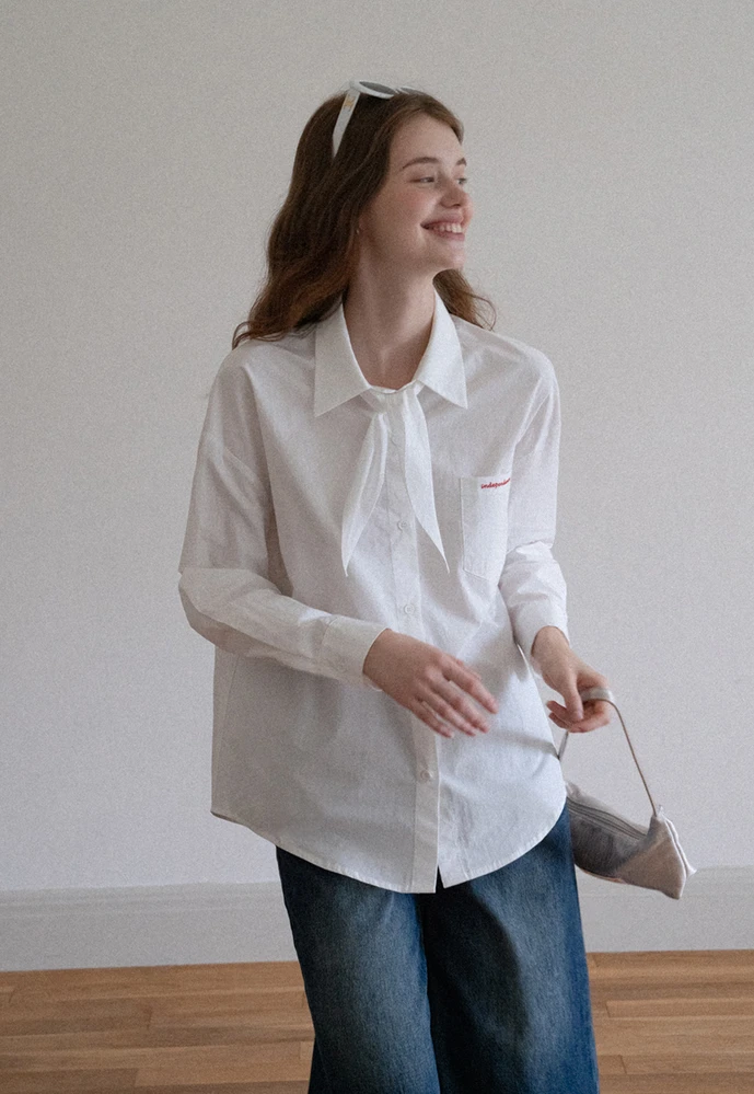 Women Plaid Tie‑Neck Shirt