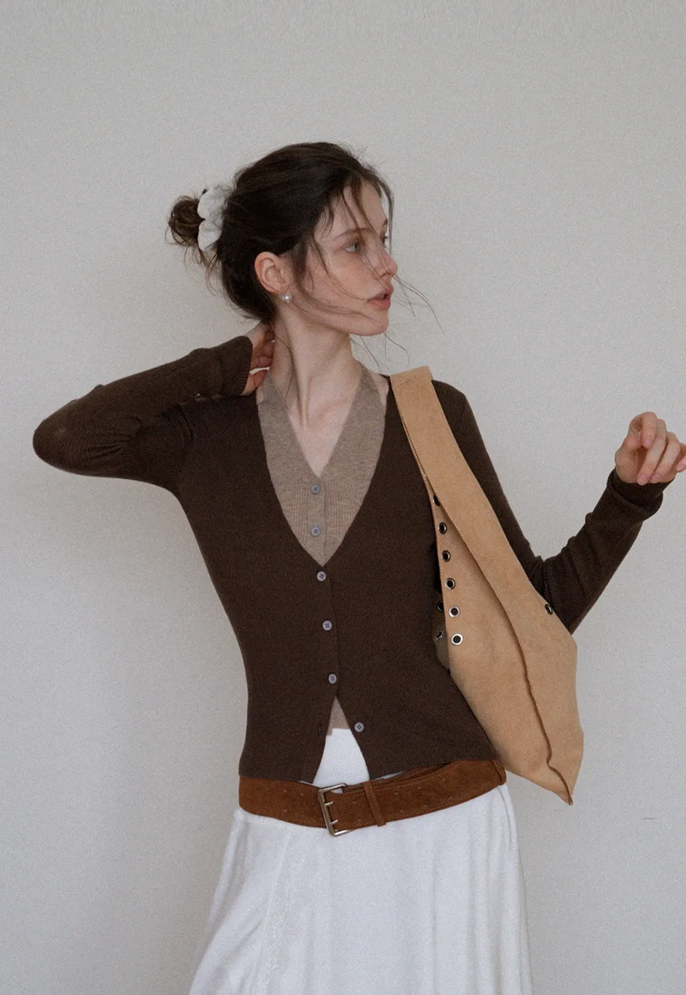 Layered Halter Neck Long Sleeve Knit Top