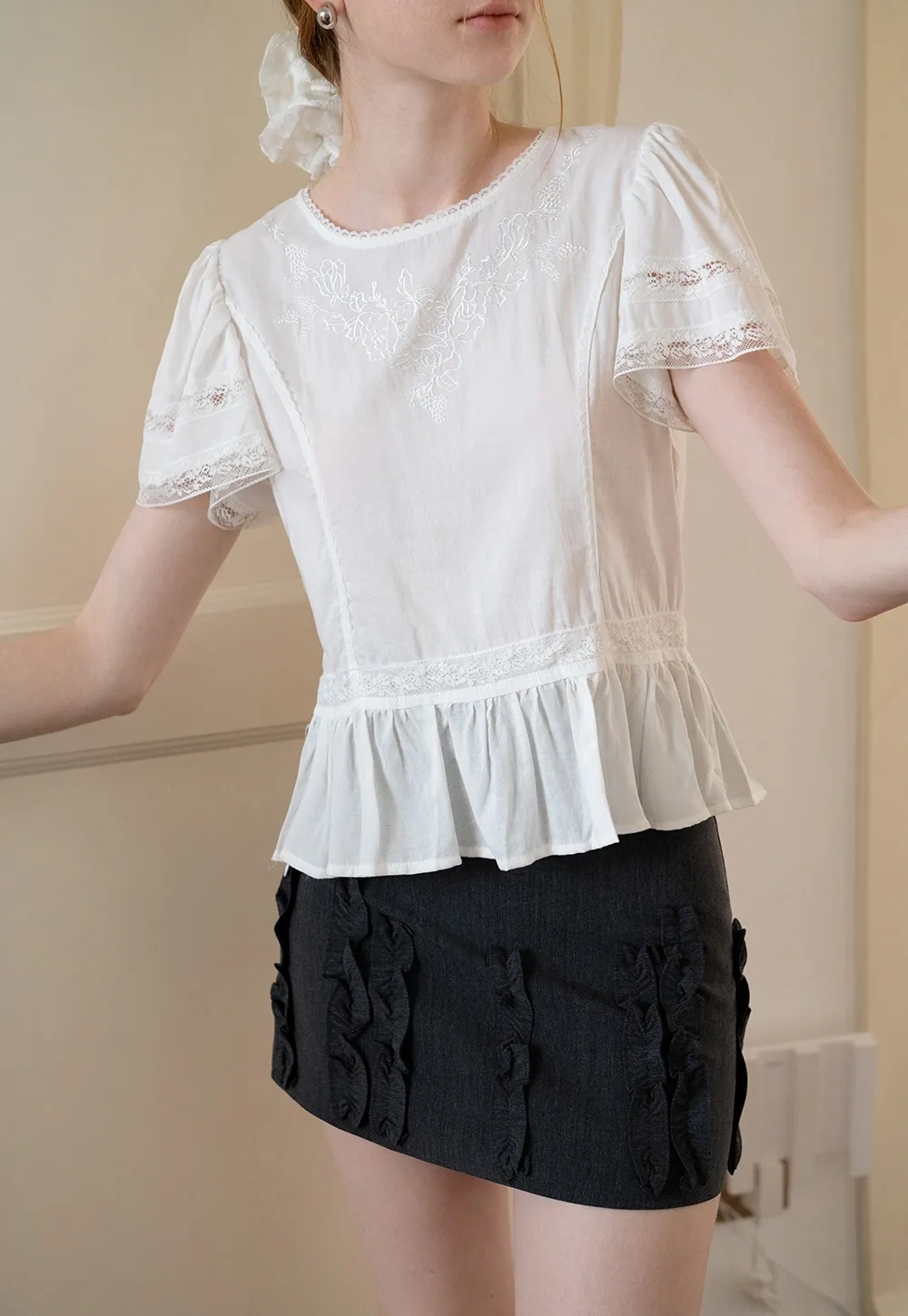 Puff Sleeve Victorian Short Sleeve Blouse