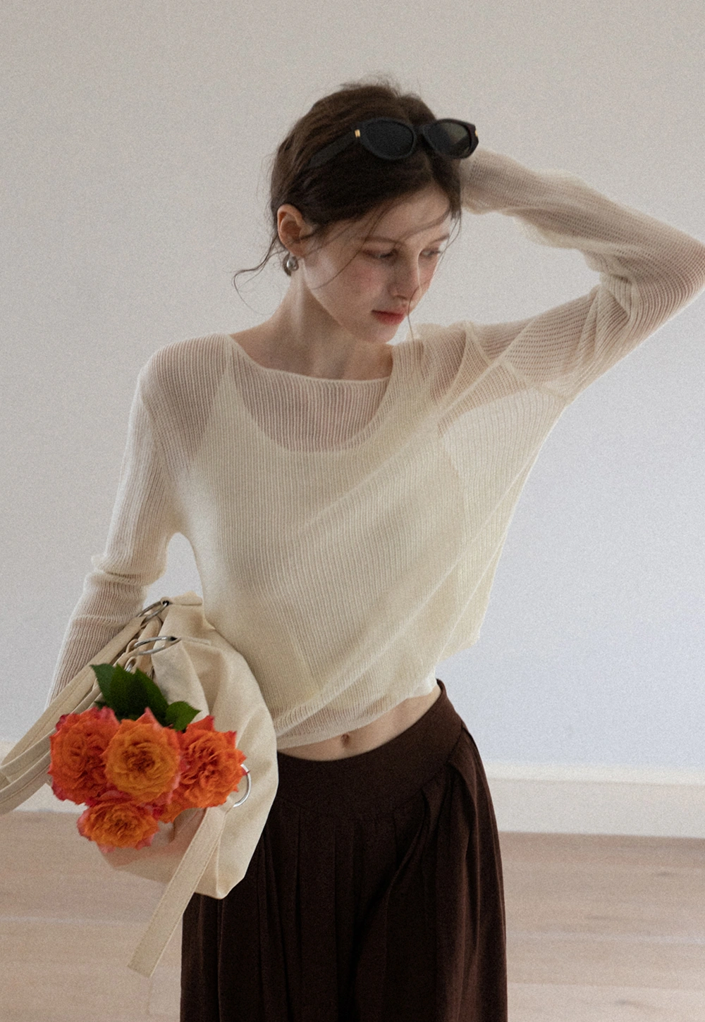 Women's Sheer Knit Long Sleeve Top