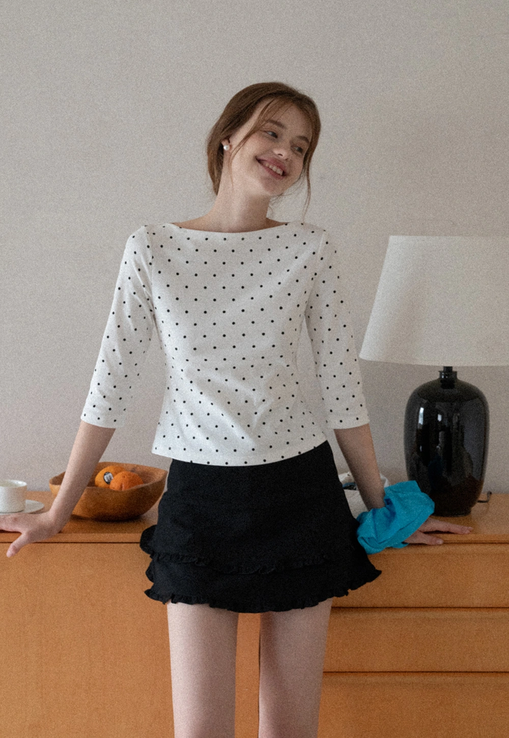 Women's Polka Dot 3/4 Sleeve Top