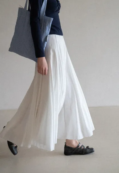 Women's High Waist Pleated Maxi Skirt