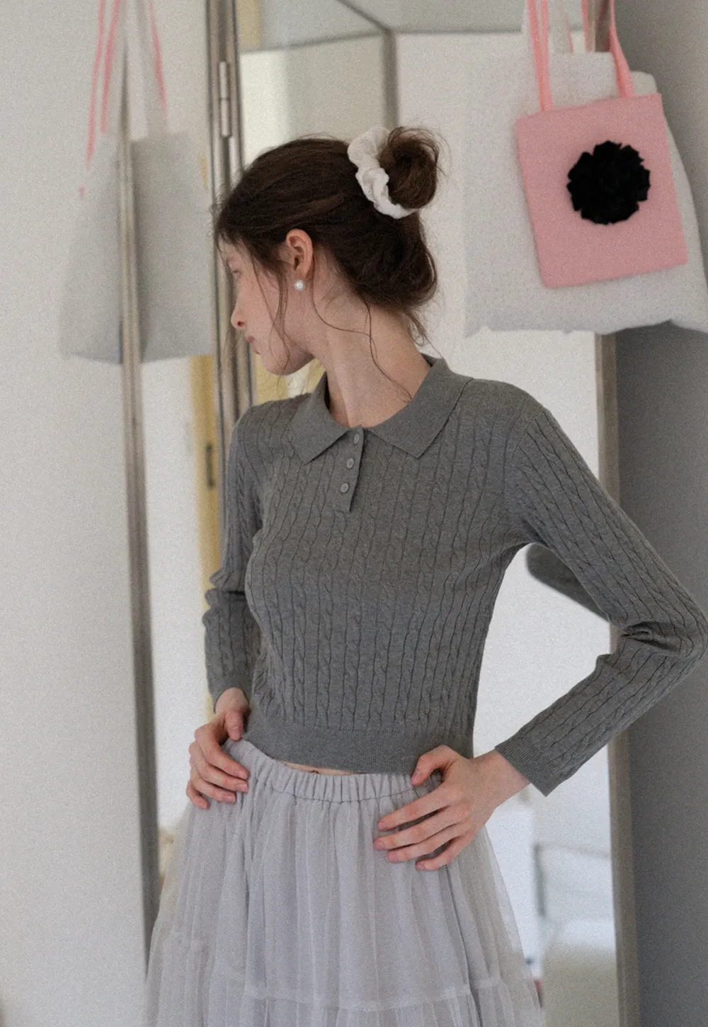 Women's Cable Knit Polo Sweater