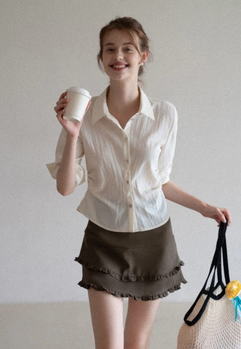 Women's Lightweight Button Down Shirt with 3/4 Sleeves