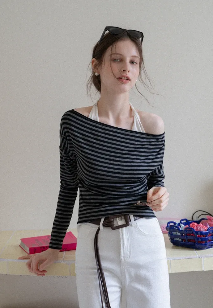 Striped Off Shoulder Top & Halter Cami