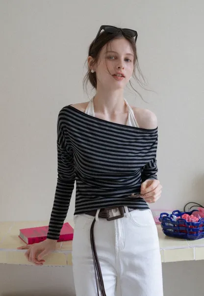 Striped Off Shoulder Top & Halter Cami