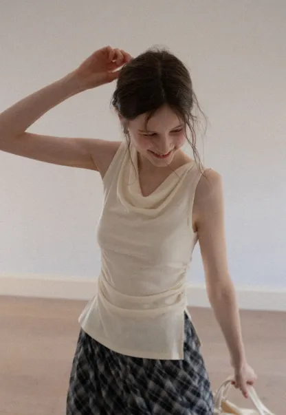 Women's Drape Back Sleeveless Ruched Tank Top