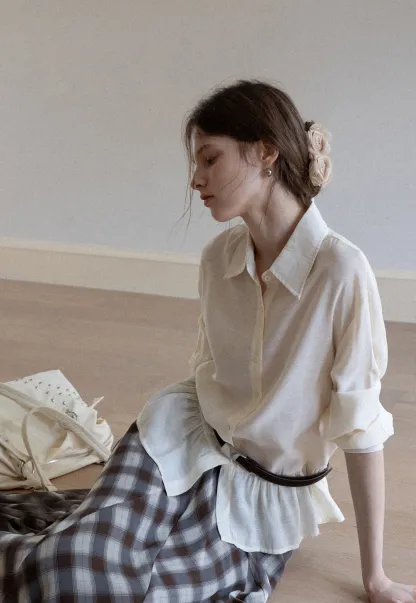 Women's Sheer Ruffle Hem Shirts