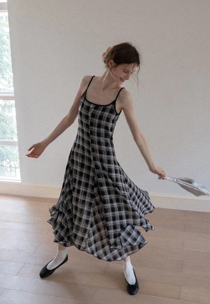 Plaid Handkerchief-Hem Cami Dress