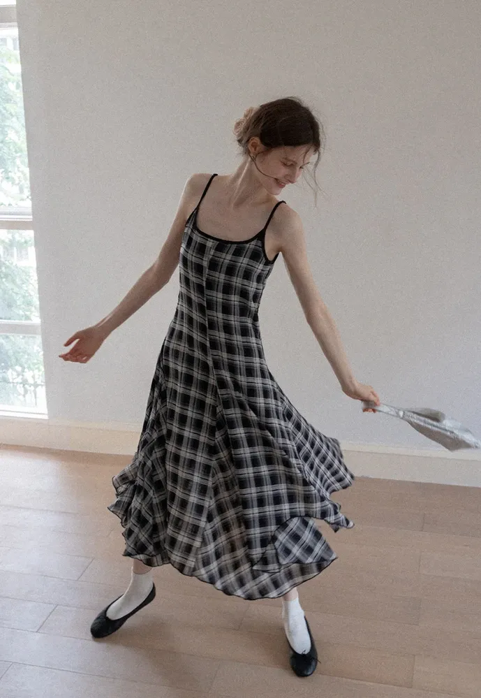 Plaid Handkerchief-Hem Cami Dress