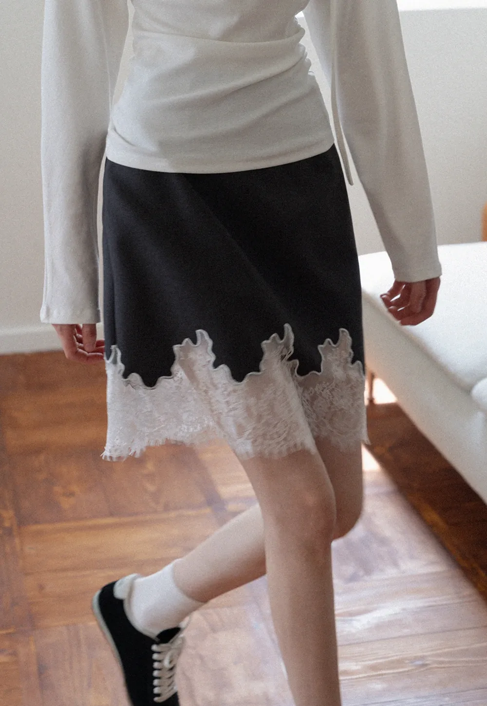 Scalloped Lace-Trim Mini Skirt
