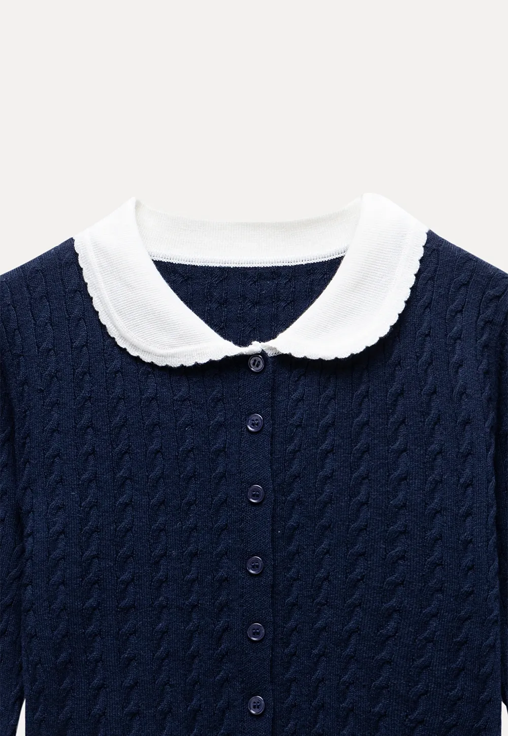 Women's Contrast-Collar Cable-Knit Cardigan