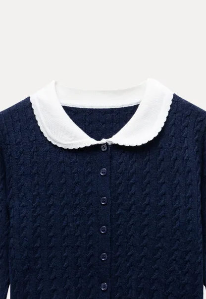 Women's Contrast-Collar Cable-Knit Cardigan