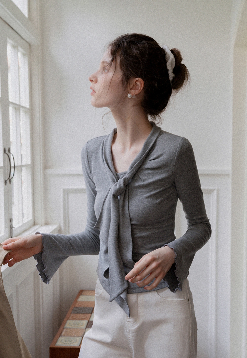 Women's Tie Neck Long Sleeve Tee