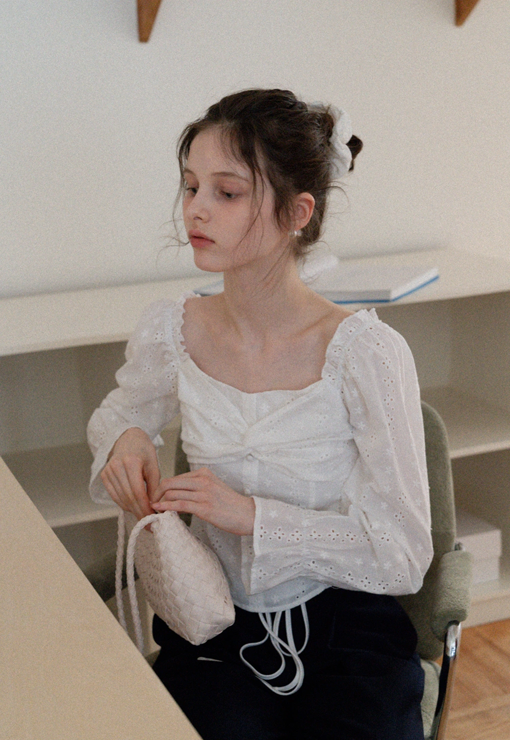 Women's Off Shoulder Eyelet Lace Bow Blouse