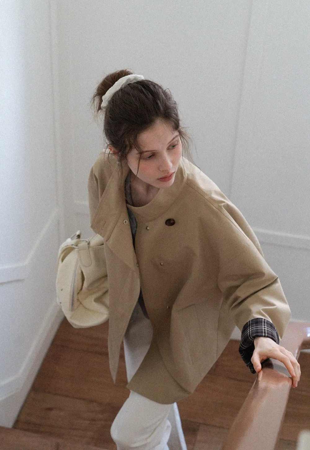 Women's Stand Collar Short Trench Coat