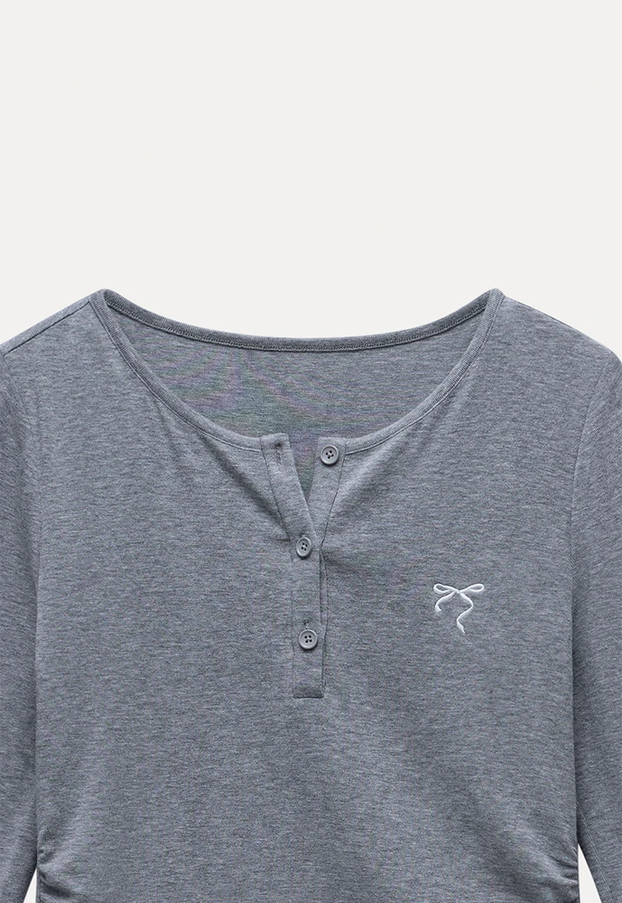 Ruched Henley Crop Top