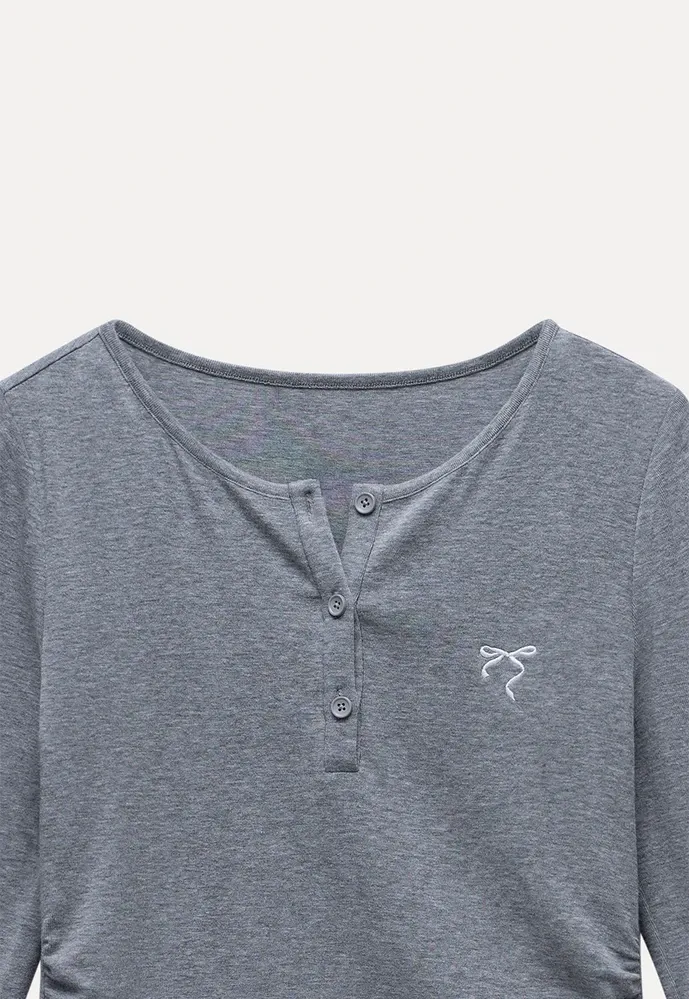 Ruched Henley Crop Top