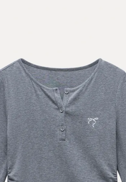 Ruched Henley Crop Top