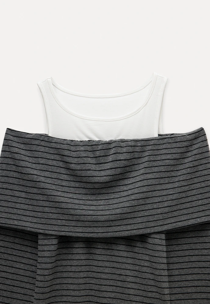 Spliced Faux Two-Piece Off-Shoulder Top