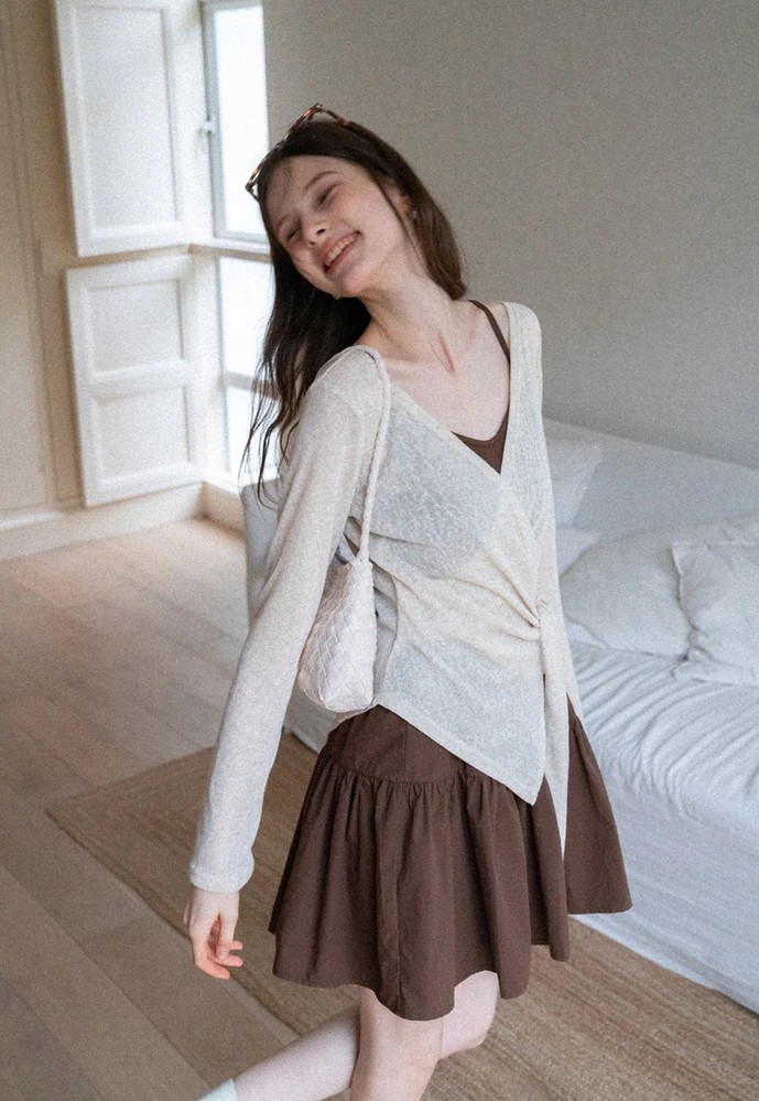 Wrap Tie Top & Tiered Cami Dress Set