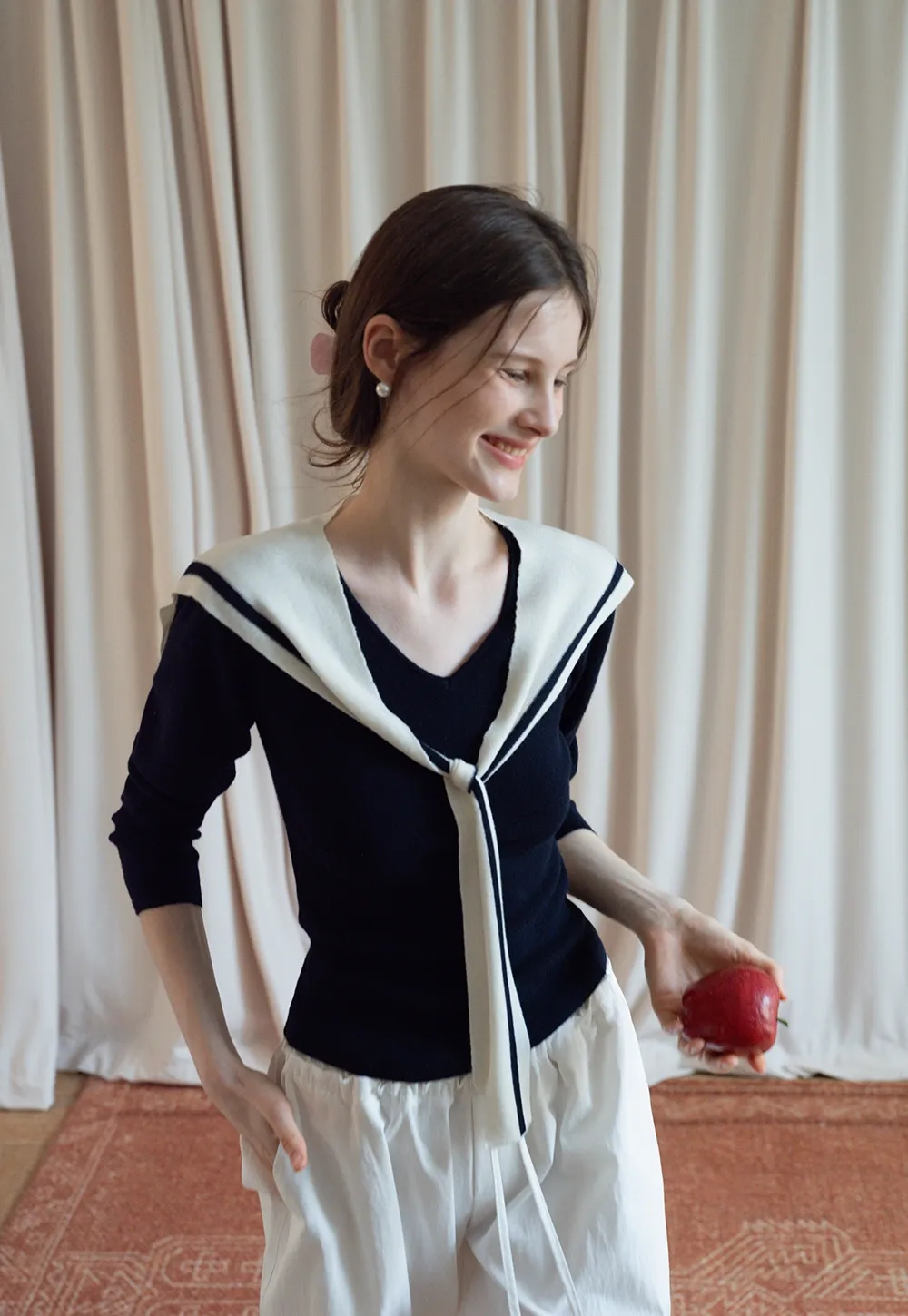 Sailor Tie Knit Long Sleeve Top