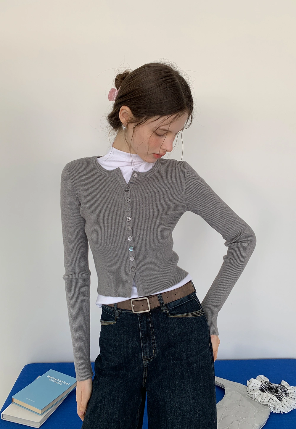 Women's Ribbed Cropped Cardigan