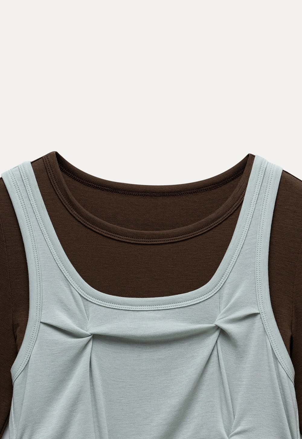 Women's Cami-Overlay Ruched Long Sleeve Top