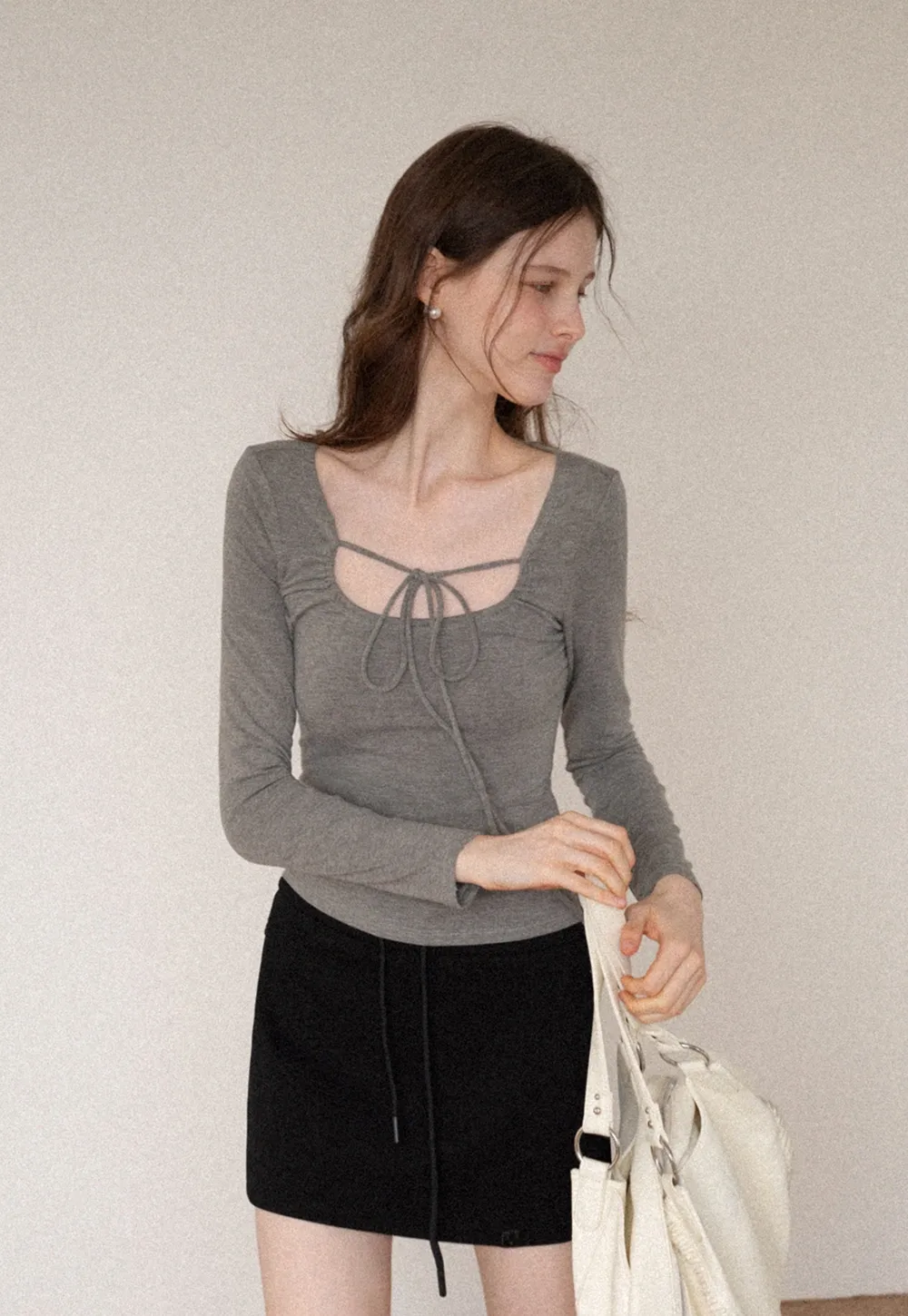 Women's Tie-Front Cutout Long-Sleeve Top