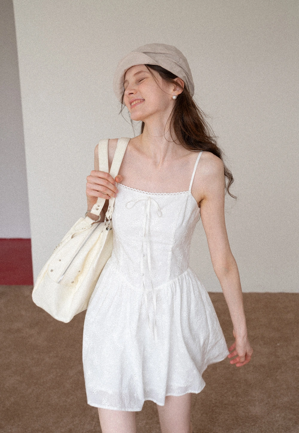 Women's Eyelet Tie-Front Button Cami Sundress