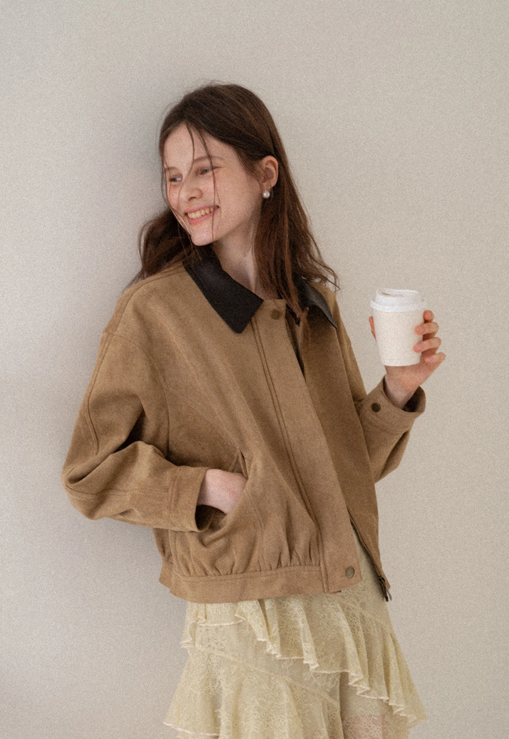 Women's Contrast Collar Faux-Suede Bomber Jacket