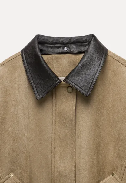 Women's Contrast Collar Faux-Suede Bomber Jacket