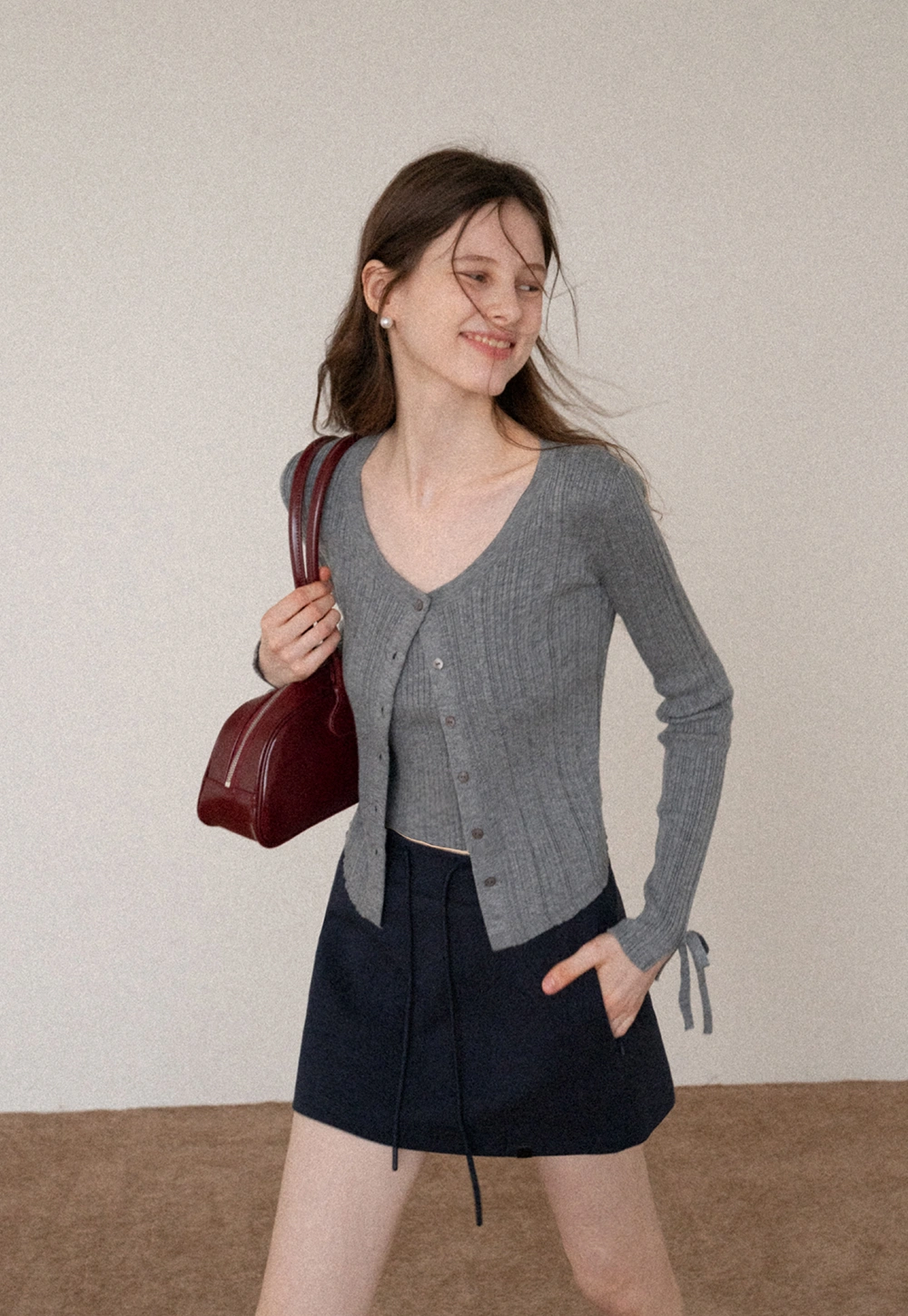 Ribbed Button Front Cardigan and Camisole Set