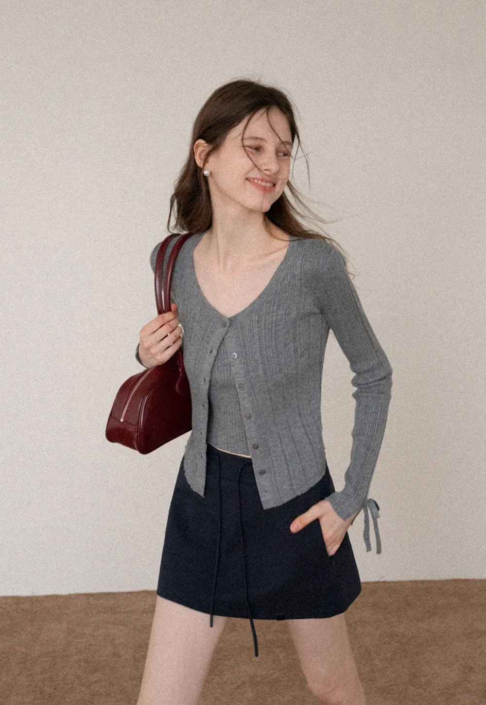 Ribbed Button Front Cardigan and Camisole Set