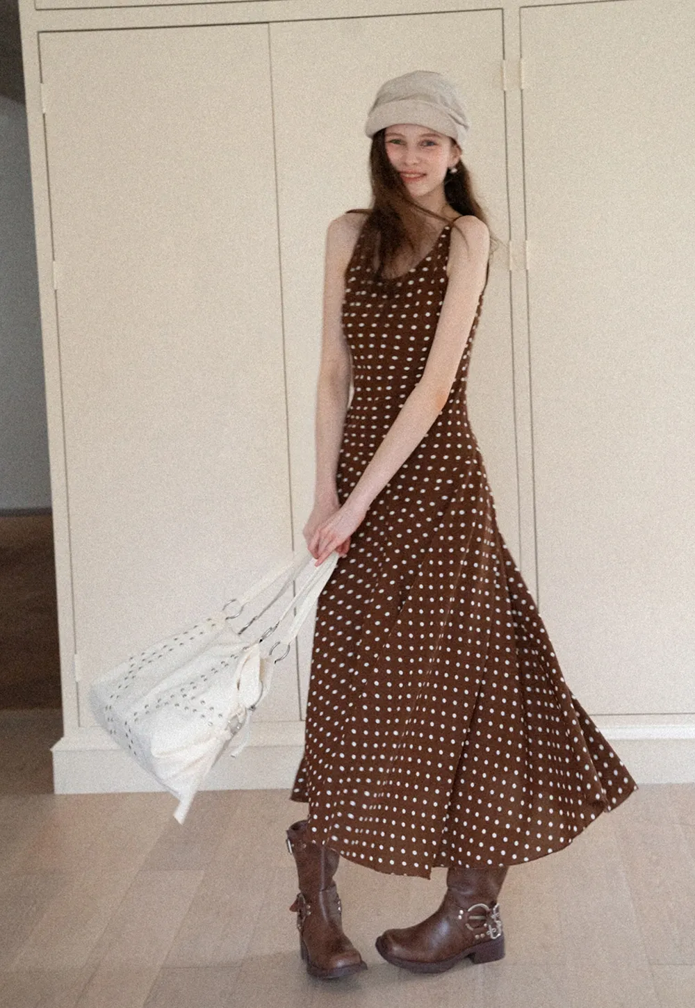 Sleeveless Polka Dot Midi Dress