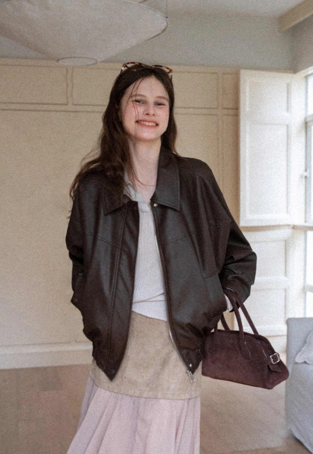 Women's Oversized Faux Leather Bomber Jacket