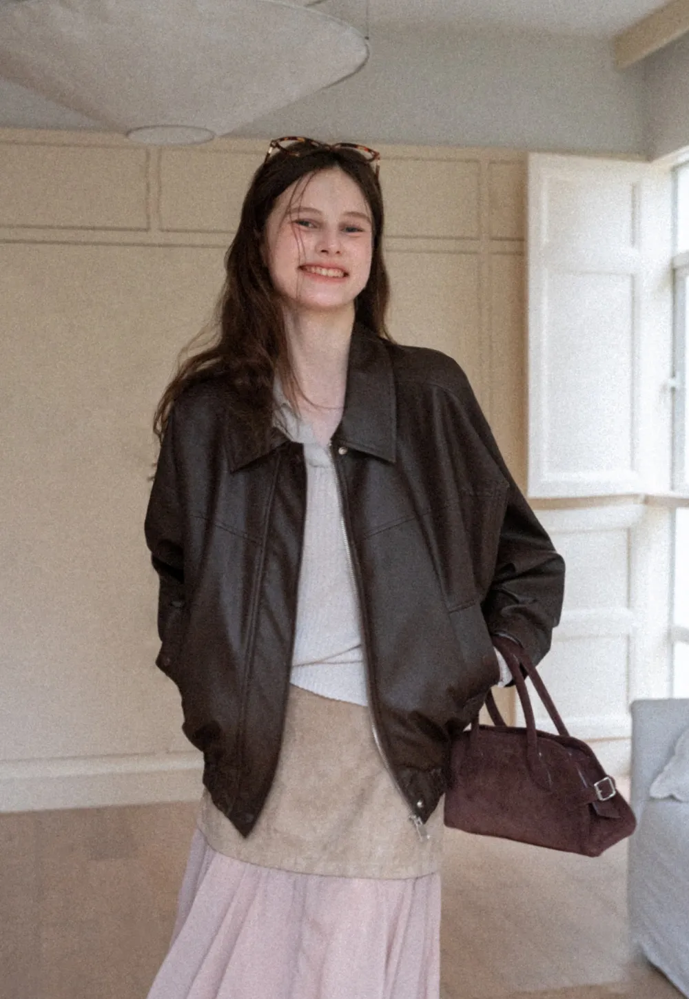 Women's Oversized Faux Leather Bomber Jacket