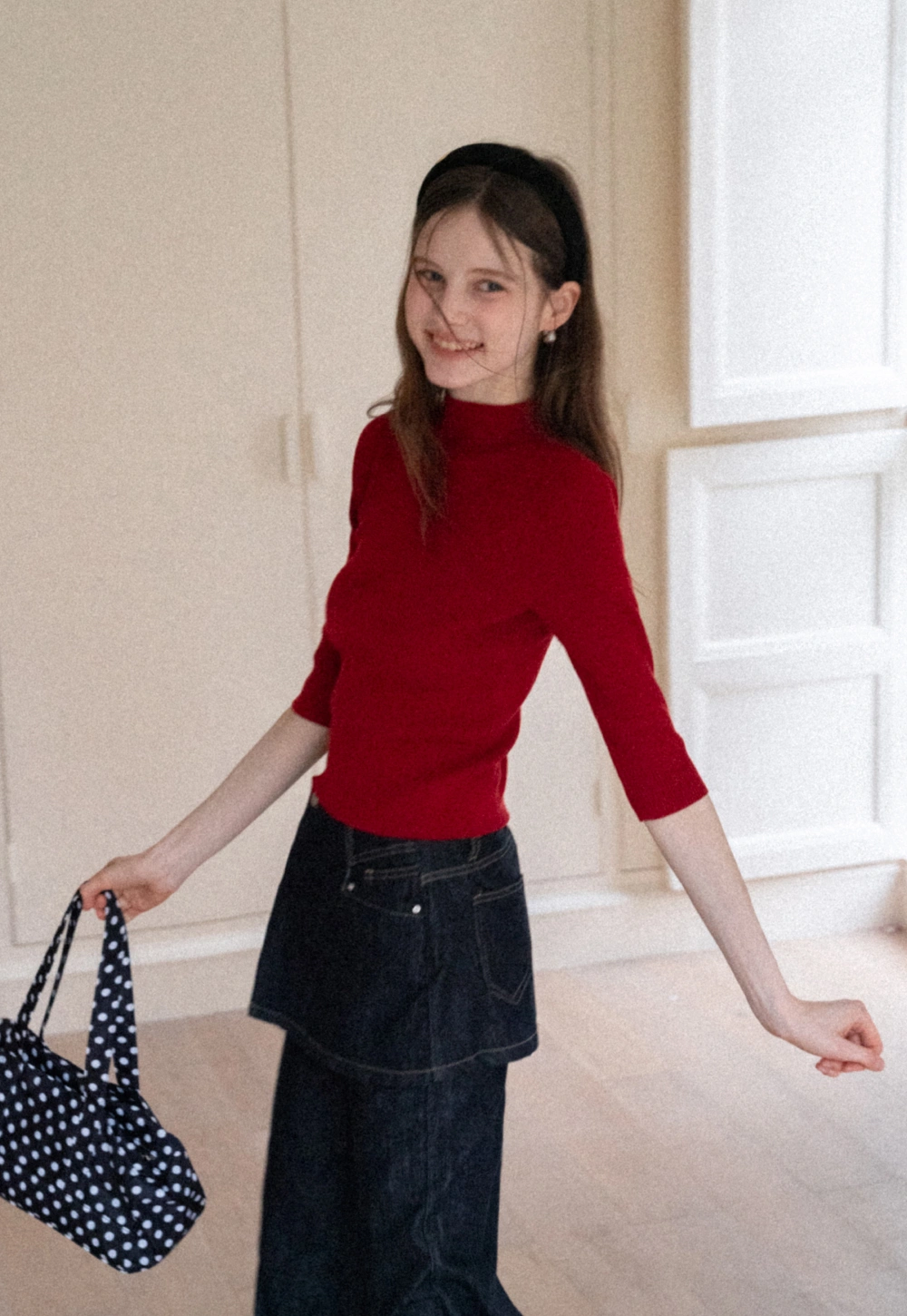 Women's Half Sleeve Mock Neck Knit Top