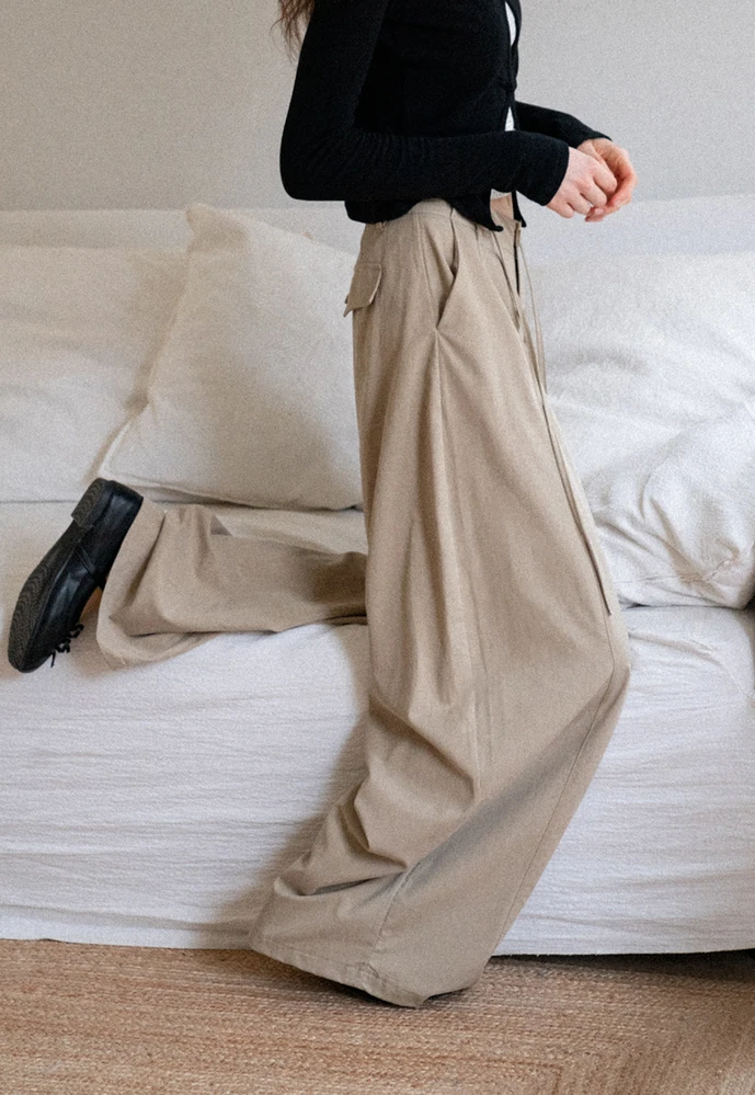 Tie-Waist Pleated Wide-Leg Pants